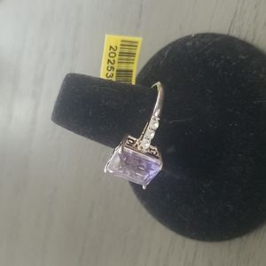 Lavender quartz & White Austrian crystal ring Size 8 NWT